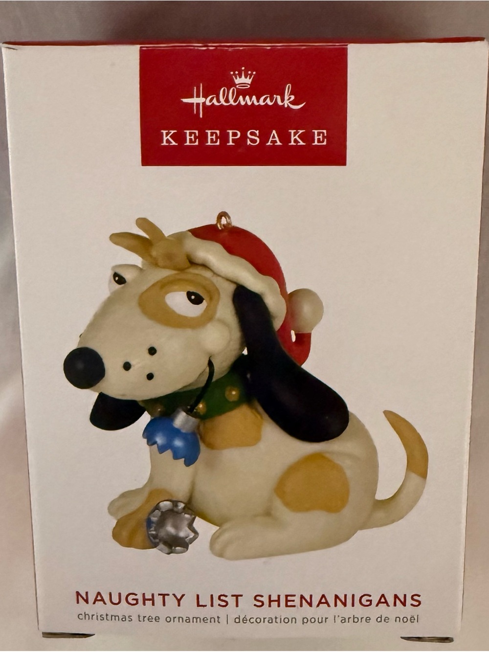 Hallmark Naughty List Shenanigans Dog Ornament - Red, Cream, Black, Gold, Blue